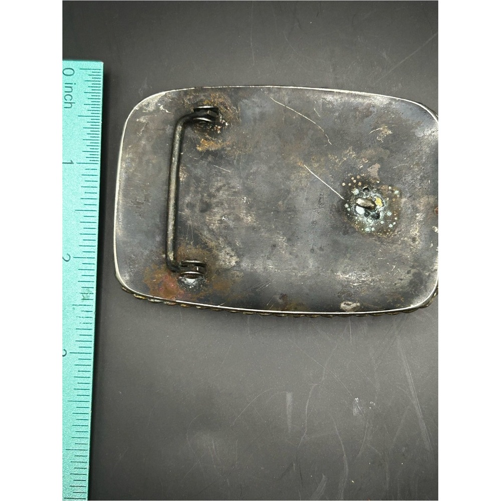 Vintage Silver Belt Buckle With Turquoise Coral And Agate - Picture 4 of 6